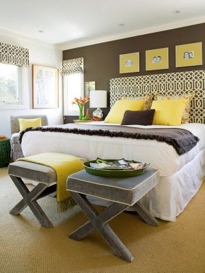 Pastels in home decor - myLusciousLife.com - Bedroom with yellow and chocolate styling.jpg